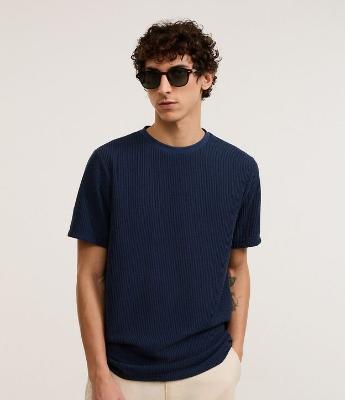 Camiseta em Algodão Canelada com Gola Redonda