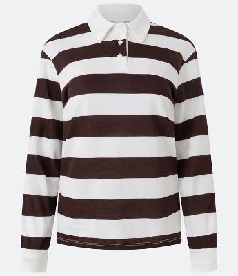 Blusa em Algodão com Gola Polo e Listras Horizontais