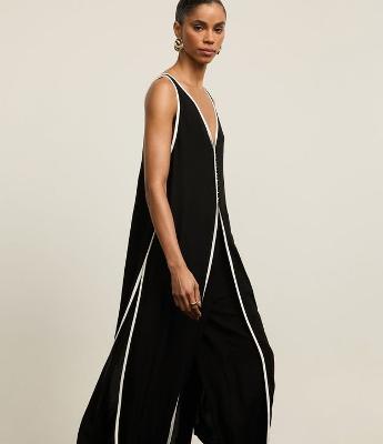 Blusa Túnica em Viscose com Viés Contrastante