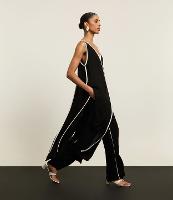 Calça Wide Leg Cintura Alta em Viscose com Listras Contrastantes - 2