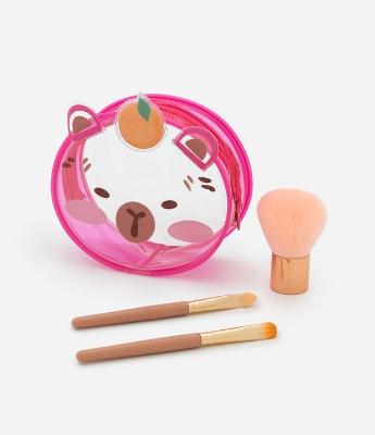Kit 03 Mini Pincéis de Maquiagem + Nècessaire Capivara