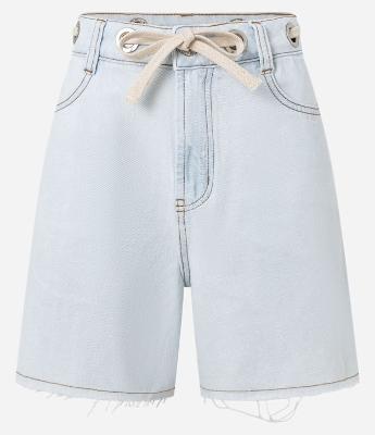 Bermuda em Jeans com Ilhós e Amarração no Cós