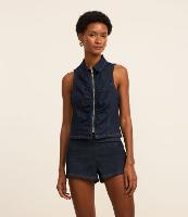 Colete em Jeans com Zíper e Detalhe Drapeado - 2