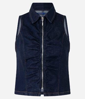 Colete em Jeans com Zíper e Detalhe Drapeado