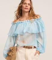 Blusa Ombro a Ombro em Voal com Estampa Tropical Degradê - 2