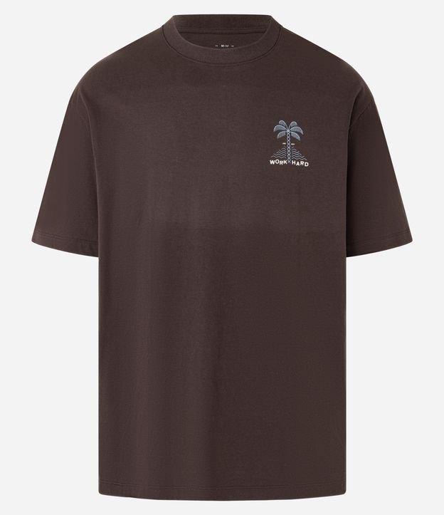 Camiseta Relaxed em Algodão com Estampa de Coqueiro e Lettering Work Hard - 1