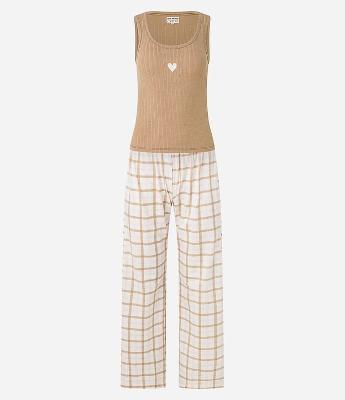 Pijama Longo em Algodão com Calça Xadrez Vichy