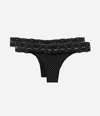 Kit 02 Calcinhas Biquíni Fio em Cotton com Cós de Renda