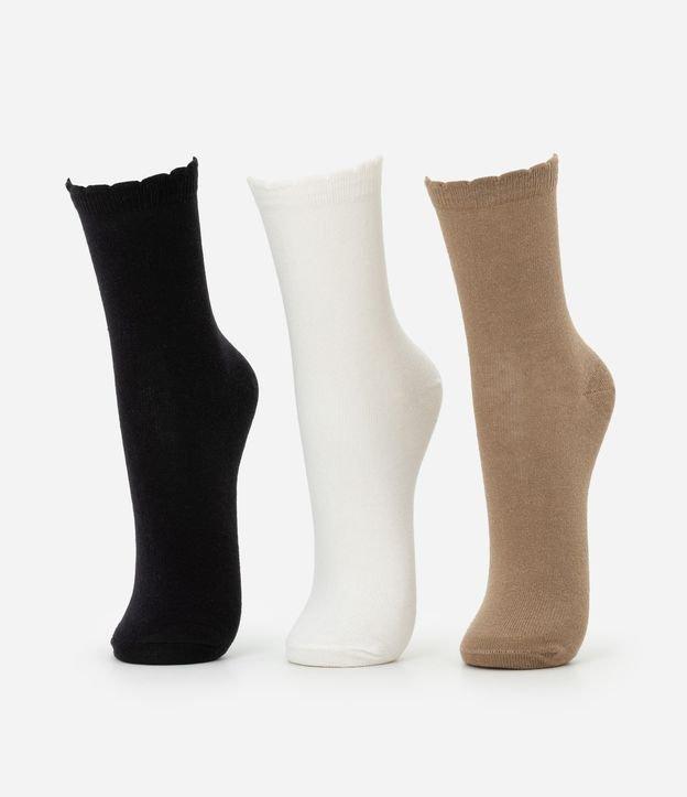 Kit 03 Meias Cano Médio em Algodão com Punho Ondulado - 1