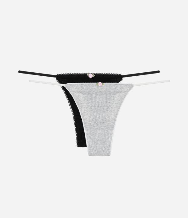 Kit 02 Calcinhas String Fio Duplo Caneladas com Renda e Florzinha - 1