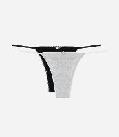 Kit 02 Calcinhas String Fio Duplo Caneladas com Renda e Florzinha - 1