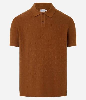 Camisa Polo Regular em Algodão com Textura Geométrica