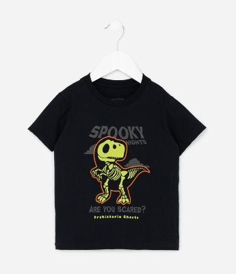 Camiseta Infantil com Estampa de Dino Esqueleto - Tam1 a 6 Anos