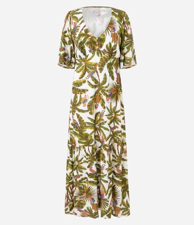 Vestido Longo em Chalis com Estampa Tropical e Botões - 1