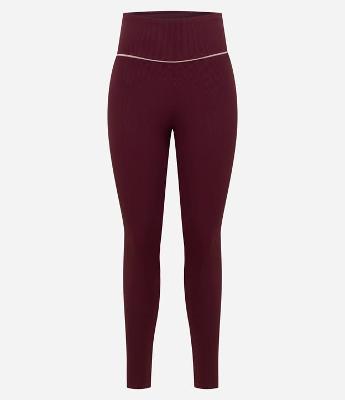 Calça Legging Esportiva em Microfibra Canelada com Friso Contrastante