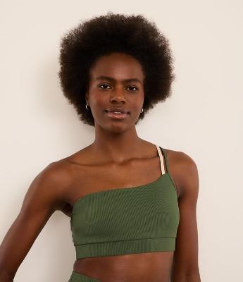 Top Ombro Único Esportivo em Microfibra Canelada