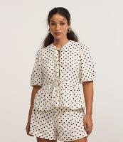 Camisa Peplum Alfaiatada com Manga Bufante e Estampa Poá - 1