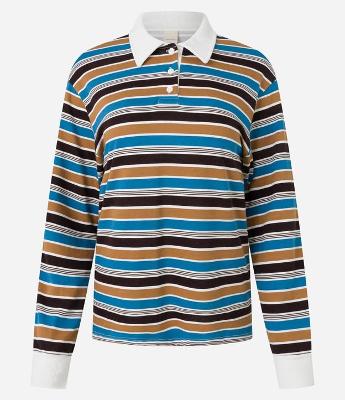 Blusa em Viscose com Gola Polo com Listras Variadas