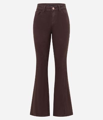 Calça Flare Cintura Alta em Sarja com Costura Lateral Transpassada