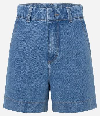 Short Mom em Jeans com Cós Alfaiatado e Botão Forrado