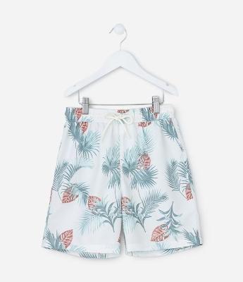 Bermuda Infantil com Estampa de Folhagem - Tam 5 a 14 Anos