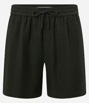 Bermuda em Algodão com Amarração no Cós e Textura Quadriculada Vertical