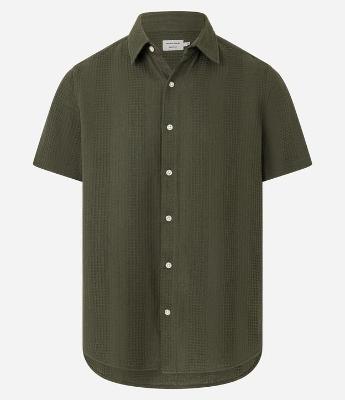 Camisa Regular em Algodão com Textura Quadriculada Vertical