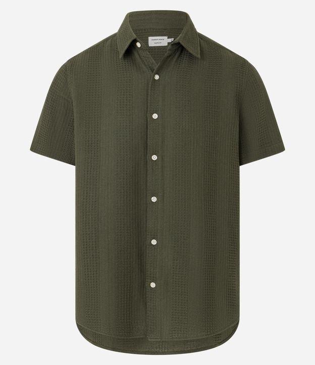 Camisa Regular em Algodão com Textura Quadriculada Vertical - 1