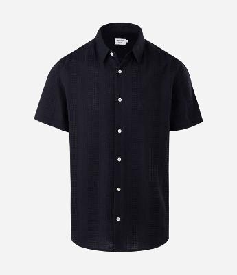 Camisa Regular em Algodão com Textura Quadriculada Vertical