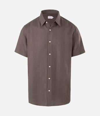 Camisa Regular em Algodão com Textura Quadriculada Vertical