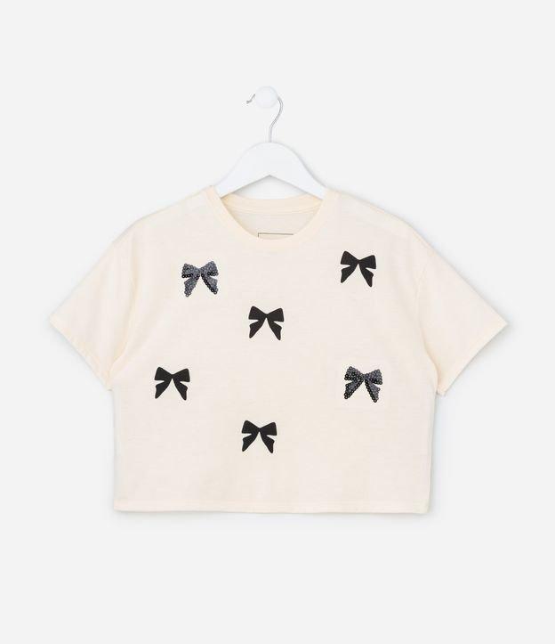 Camiseta Regular com Laços em Paetês - Tam 5 a 14 Anos - 1