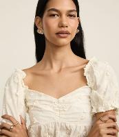 Blusa Peplum em Algodão com Bordado Floral e Manga Bufante - 1