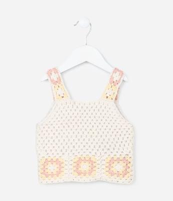 Blusa Infantil com Efeito Crochê e Flores - Tam 1 A 5 Anos