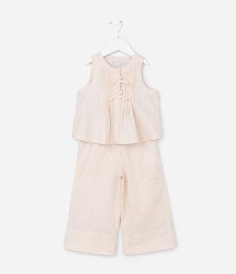 Conjunto Infantil em Tricoline com Lacinhos e Calça Wide Leg - Tam 1 a 6 Anos
