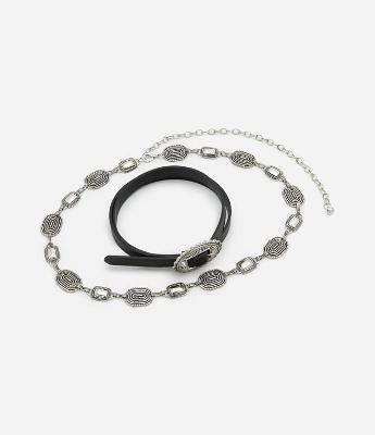 Kit 02 Cintos em PU e Correntes com Moedas em Metal