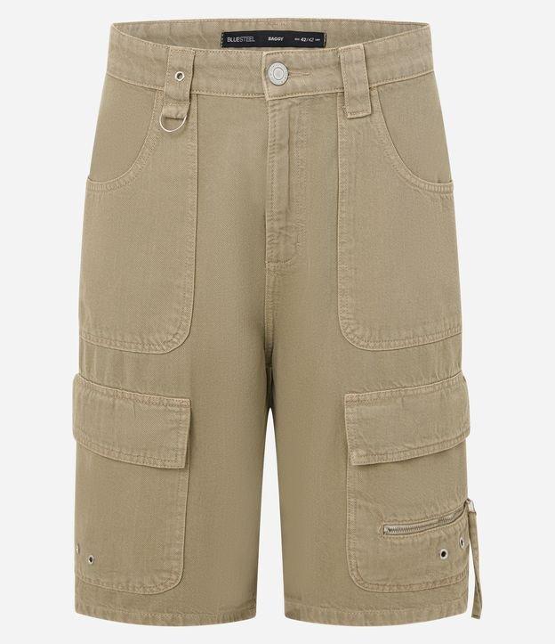 Bermuda Baggy em Sarja com Bolso Cargo e Detalhes de Ilhós - 2