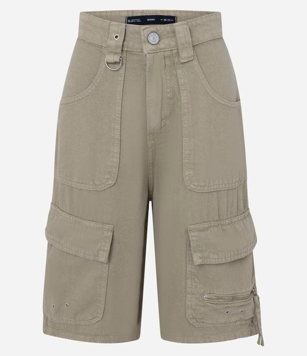 Bermuda Baggy em Sarja com Bolso Cargo e Detalhes de Ilhós - 4