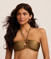 Biquíni Top Bandeau em Microfibra Metalizado com Argolas de Palha - 2