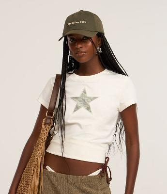 Blusa New T-shirt em Cotton com Estampa de Estrela Camuflada