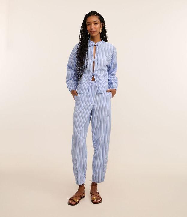 Calça Balloon Cropped com Cintura Alta e Listras - 1