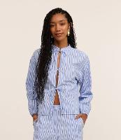 Camisa em Tricoline com Amarração Frontal e Estampa Listrada - 1