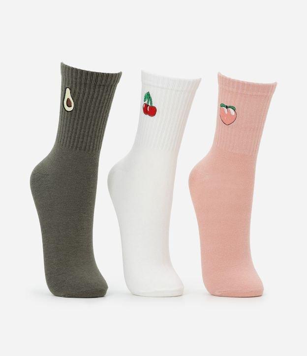 Kit 03 Meias Cano Médio em Algodão com Bordado de Frutinhas - 1