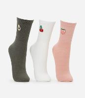 Kit 03 Meias Cano Médio em Algodão com Bordado de Frutinhas - 1