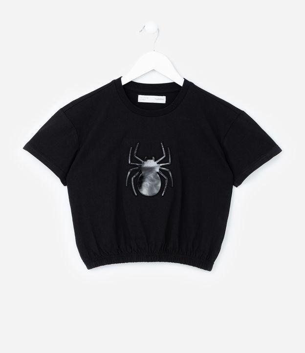 Camiseta Curta Infantil com Estampa Aranha em Foil - Tam 5 a 14 Anos - 1