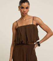 Blusa Balonê Cropped em Viscose com Alça Fina - 1