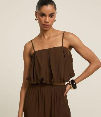 Blusa Balonê Cropped em Viscose com Alça Fina