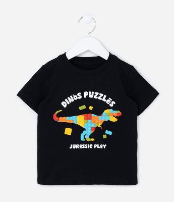 Camiseta Infantil com Estampa Dino Blocos de Montar - Tam 1 a 6 Anos