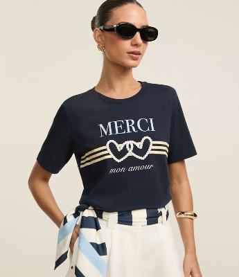 Camiseta em Algodão com Estampa Merci