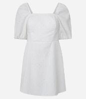 Vestido Curto em Tricoline Listrado com Manga Bufante e Brilhinhos - 1