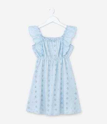 Vestido Infantil em Laise com Bordado de Flores - Tam 5 a 14 Anos